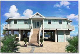 Elevated hurricane-proof piling houses like this one built in the Florida Keys are ideal for coastal high-wind and flood-prone areas.