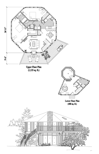 Enclosed Pedestal Homes & Houses Floor Plan (1525 Sq. Ft. with 2 Bedrooms and 3 Bathrooms, including Living Room, Dining Room, Kitchen, Family Room, Utility). Best for home building on sloping mountain terrain or in coastal and beachfront locations where elevated houses or raised homes are required.