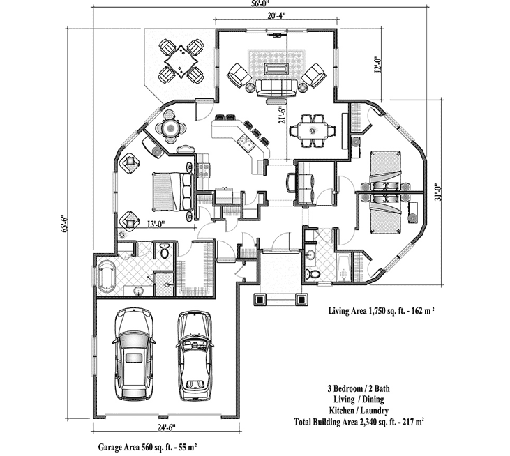 Prefab Signature Design House Plan - SDC-0303 (2340 sq. ft.) 3 Bedrooms, 2 Baths