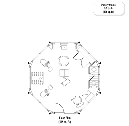 Prefab Pool House / Studio House Plan - ST-0101 (475 sq. ft.) 0 Bedrooms, 0 Baths