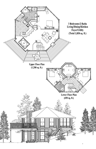 Enclosed Pedestal House Plan PL-0405 (1850 Sq. Ft.) 3 Bedrooms 2 Bathrooms