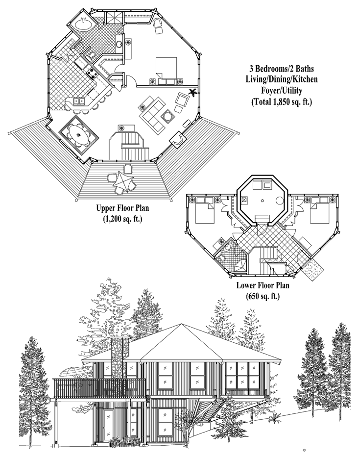 Prefab Enclosed Pedestal House Plan - PL-0405 (1850 sq. ft.) 3 Bedrooms, 2 Baths